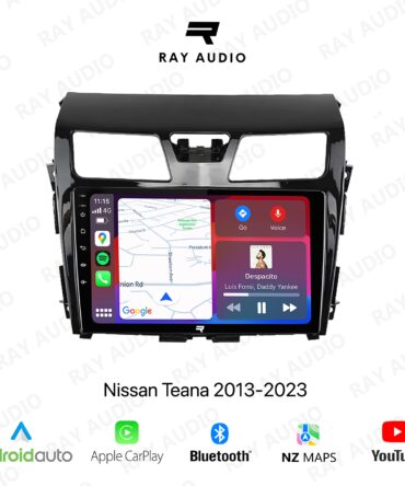 Stereo system in a Nissan Teana 2013-2023, featuring a sleek touchscreen display, advanced navigation system, and multiple connectivity options including Bluetooth, USB, and smartphone integration for a premium in-car entertainment experience.